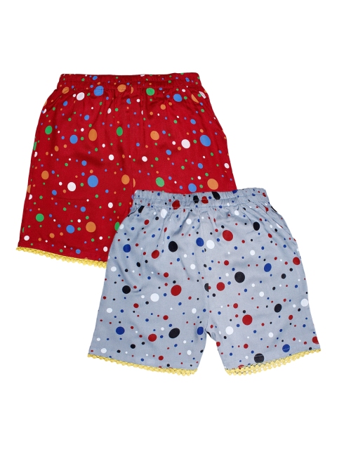 

KiddoPanti Girls Pack Of 2 Grey & Maroon Printed Regular Shorts