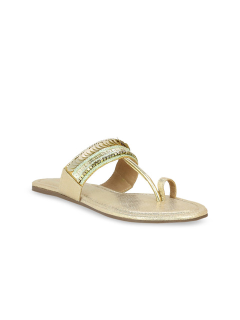 

Inc 5 Women Gold-Toned Embellished One Toe Flats