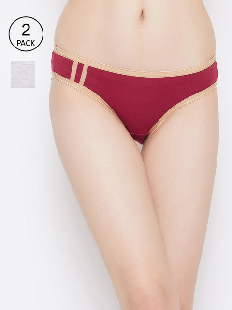 

Clovia Women Pack Of 2 Solid Low-Rise Bikini Briefs COMPNC984, Maroon
