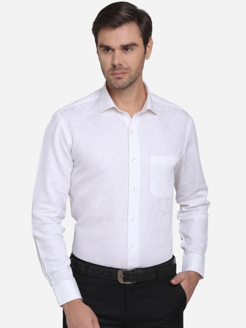 

METAL Men White Slim Fit Self Design Formal Cotton Shirt
