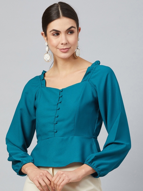 

Marie Claire Women Teal Solid Peplum Top