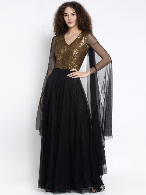 

Just Wow Women Black Embellished Maxi Dress