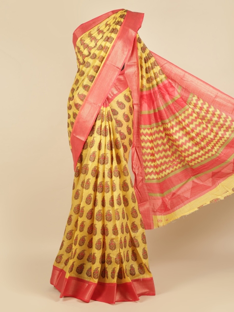

Pothys Yellow Printed Jute Silk Saree