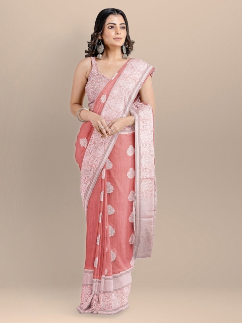 

BharatSthali Pink Silk Cotton Woven Design Banarasi Saree