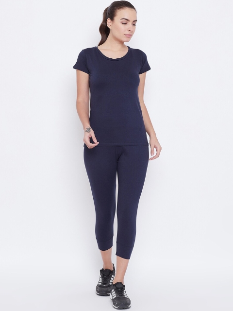 

ALIZA Women Navy Blue Solid T-shirt with Capris