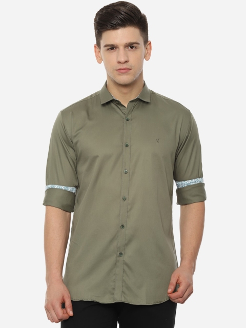 

V Dot Men Olive Green Slim Fit Solid Casual Shirt