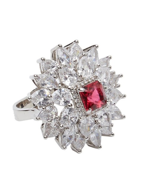 

shaze Silver-Toned & Pink CZ-Studded Finger Ring