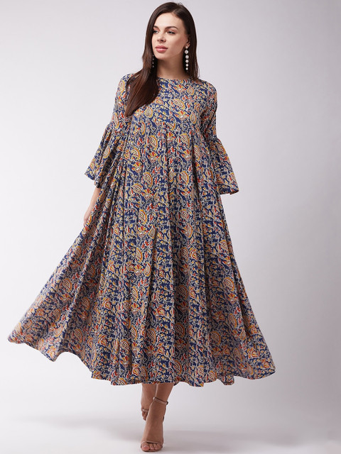 

InWeave Women Blue & Black Kalamkari Printed Empire Dress