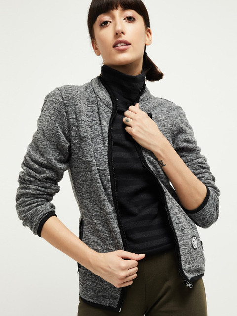 

max Women Charcoal Grey Solid Bomber Jacket
