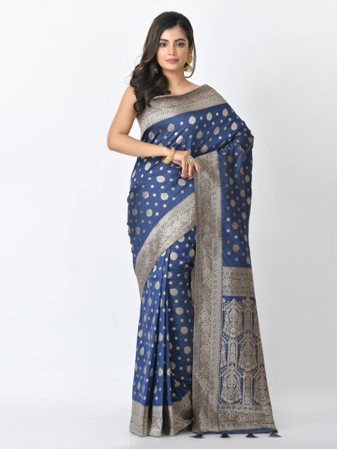 

RANGOLI Blue & Silver-Toned Art Silk Woven Design Saree