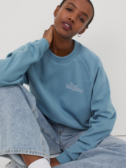 

H&M Women Blue Solid Sweatshirt