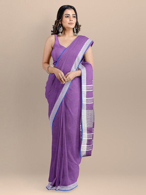 

BharatSthali Purple Pure Cotton Solid Handloom Maheshwari Saree