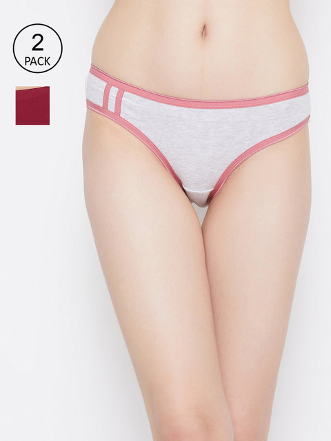

Clovia Women Pack of 2 Solid Bikini Briefs COMPNC973, Grey