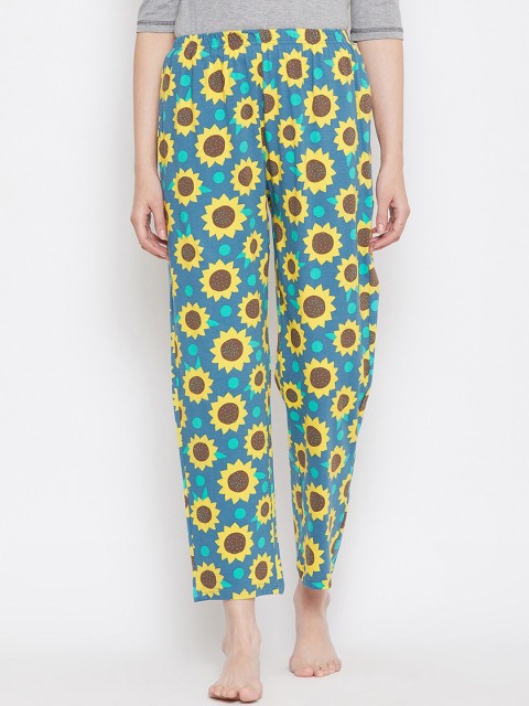 

Clovia Women Blue & Yellow Sunflower Printed Lounge Pants