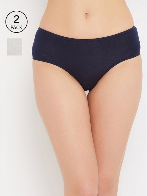 

Clovia Women Grey & Black Solid Pack Of 2 Hipster Briefs COMPNC965S
