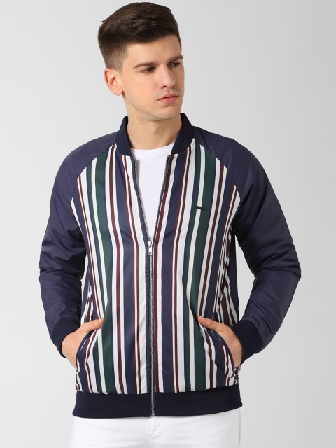 

Peter England Casuals Men Navy Blue Striped Bomber
