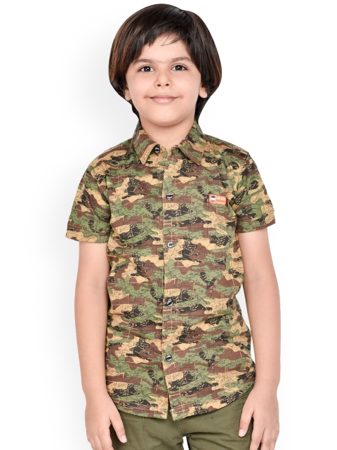 

ORANGE PUMPKKIN Boys Beige Slim Fit Printed Casual Shirt