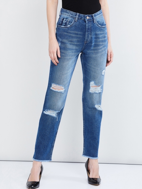 

max Women Blue Tapered Fit Mid-Rise Mildly Distressed Jeans