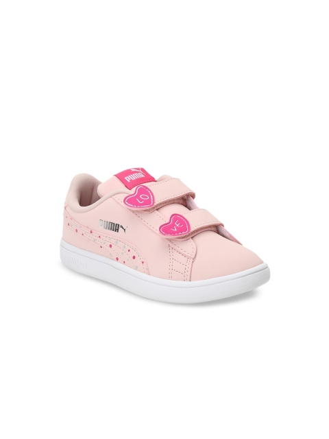 

Puma Girls Peach-Coloured Printed Smash v2 Cndy V PS Slip-On Sneakers