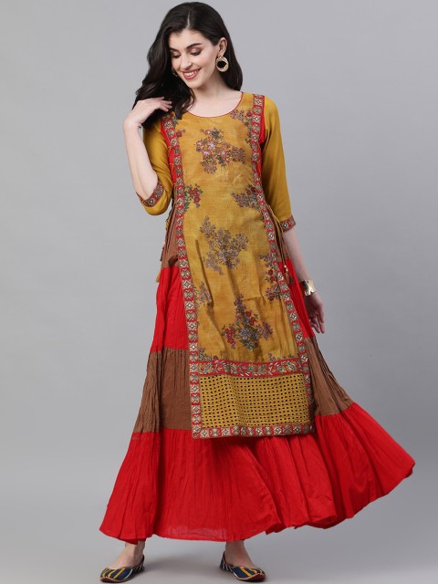 

Ishin Women Mustard Printed Maxi Dress