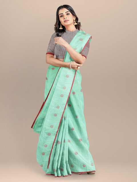 

BharatSthali Sea Green Pure Cotton Woven Design Taant Handloom Saree