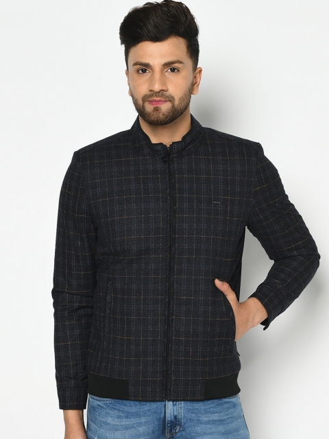 

METTLE Men Black Checked Bomber Jacket