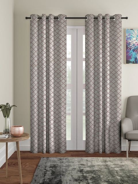 

KLOTTHE Grey & Maroon Set of 2 Jacquard Long Door Curtains