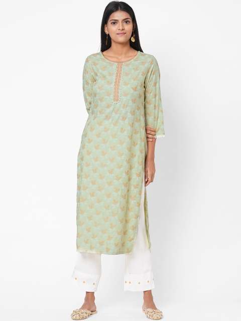

Os Women Green Printed Kurta with Trousers