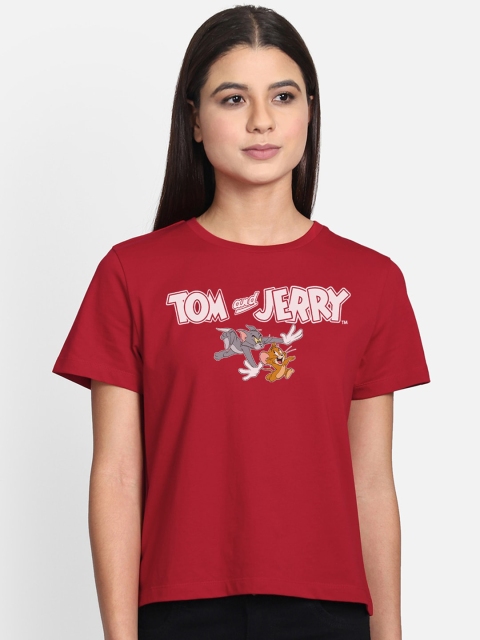 

Free Authority Tom & Jerry Printed Red T-shirt for Women