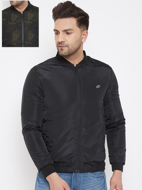

Okane Men Olive Green Printed Reversible Bomber