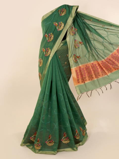 

Pothys Green Embroidered Pure Cotton Saree