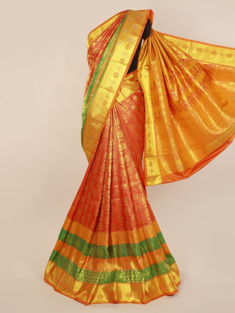

Pothys Red & Gold-Toned Pure Silk Woven Design Kanjeevaram Saree with Zari Border