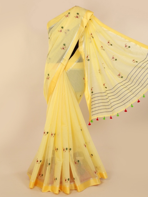 

Pothys Yellow Embroidered Pure Cotton Saree