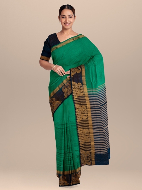 

KLM Fashion Mall Green Solid Organza Saree