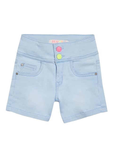 

VITAMINS Girls Blue Solid Regular Fit Denim Shorts