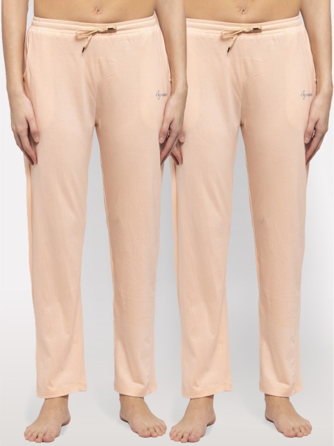 

NEUDIS Women Pack Of 2 Peach-Colored Solid Lounge Pants