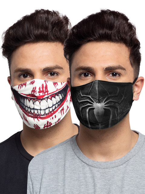 

TREEMODA Men Pack Of 2 Printed 3-Ply Reusable Cloth Masks, White