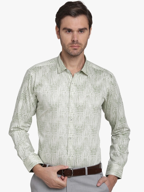 

JB STUDIO Men Cream-Coloured & Green Slim Fit Printed Cotton Formal Shirt
