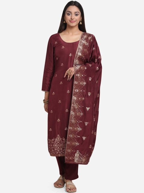 

BOMBAY SELECTIONS Maroon Art Silk Unstitched Dress Material