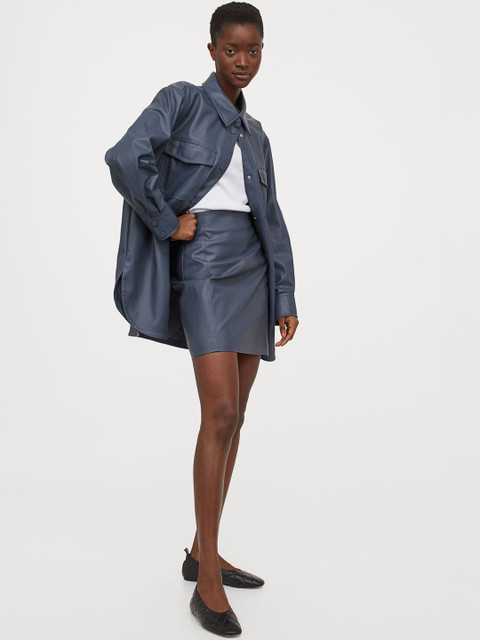 

H&M Women Blue Solid Imitation Leather Skirt