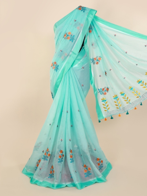 

Pothys Sea Green Embroidered Pure Cotton Saree