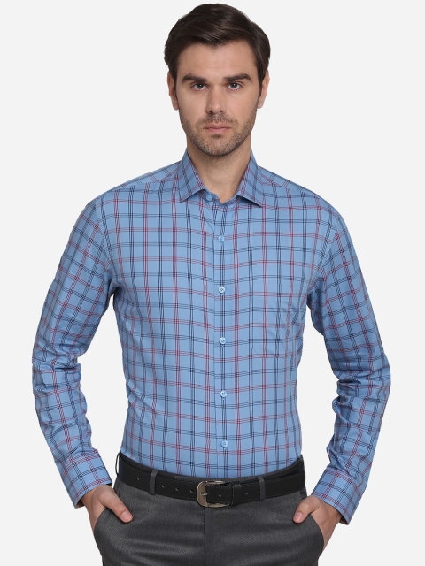 

JADE BLUE Men Blue & Maroon Slim Fit Checked Formal Shirt