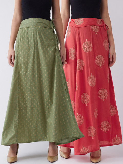 

InWeave Women Pack Of 2 Printed A-Line Maxi Skirts, Red