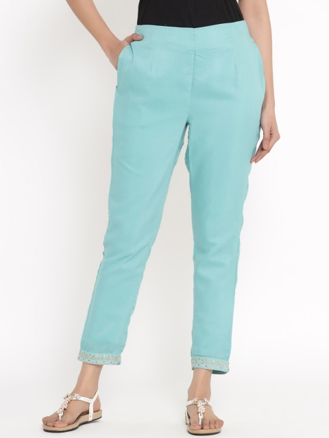 

Juniper Women Blue Slim Fit Solid Cigarette Trousers