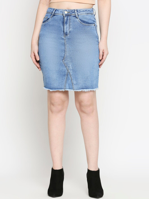 

Kraus Jeans Women Blue Solid Denim Straight Skirt