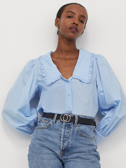 

H&M Women Blue Solid Shirt Style Top