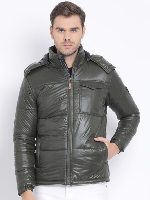 

SWISS MILITARY Men Olive Green Solid Removable Hood Lightweight Padded Jacket