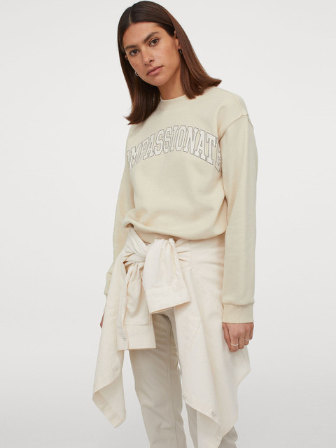 

H&M Women Beige Printed Sweatshirt