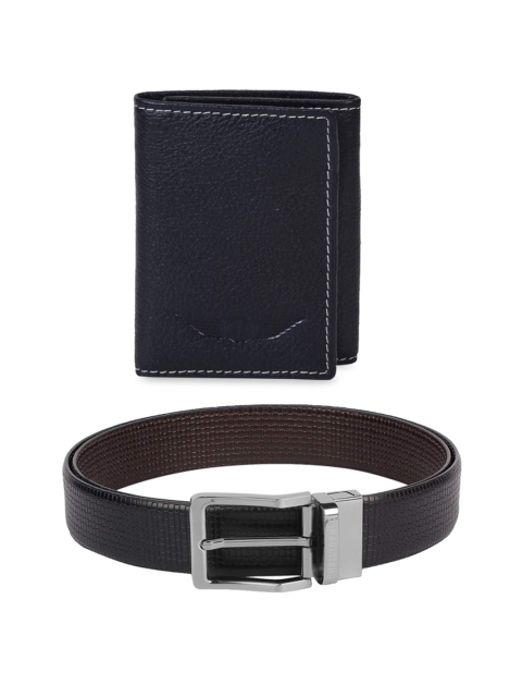 

CHRISTOPOLO Men Black & Brown Solid Leather Reversible Belt With Wallet