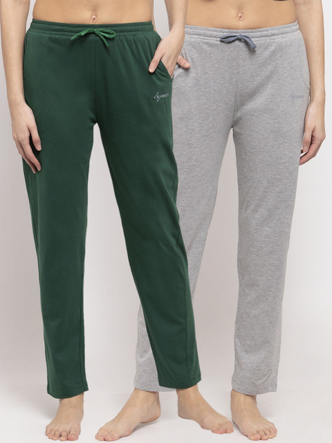 

NEUDIS Women Pack Of 2 Solid Grey & Green Lounge Pants